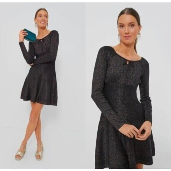 TUCKERNUCK Hyacinth House Black Metallic Selena Knit Mini Dress NWT Size Small - Picture 4 of 6